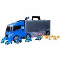 Набор машинок серии "Полицейский участок" (Автовоз - кейс 51,5 см, синий, с тоннелем. 4 машинки, 1 автобус, 1 вертолет и 10 дорожных знаков)