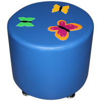 Пуфы разной геометрической формы на хромированных ножках с аппликацией