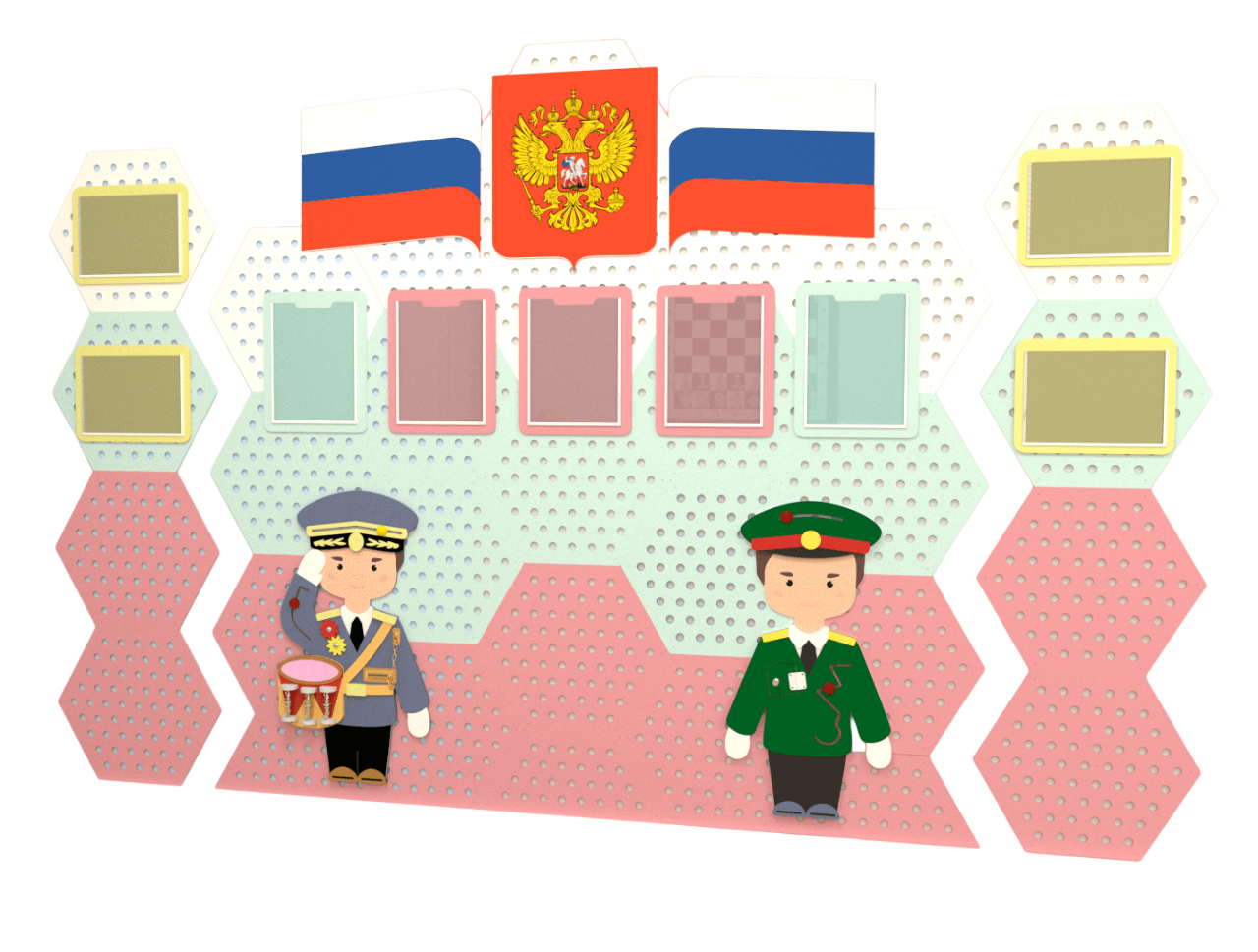 Для патриотического уголка в детском саду материал. Патриотический уголок в детском саду. Уголок патриотизма в детском саду. Настенные панели в ДОУ. Настенные панели соты для детского сада