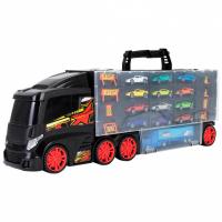 Детская машинка серии "Мой город" (Автовоз - кейс 60 см, черный. Набор из 12 машинок, 1 фуры и 8 дорожных знаков)