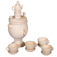 Деревянный чайный сервиз "Посидим вчетвером" с открывающимся самоваром (большой)